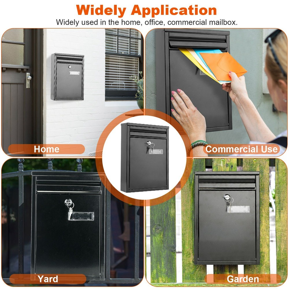 Locking Mailboxes Wall Mounted Key Lock Drop Mail Box Steel Rust-proof Post Box
