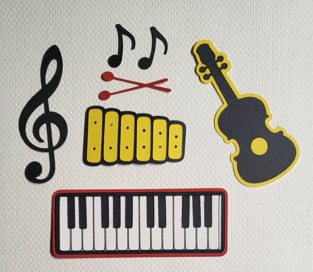 Where Music Begins Instruments. Scrapbook, Card making Paper Piecing.