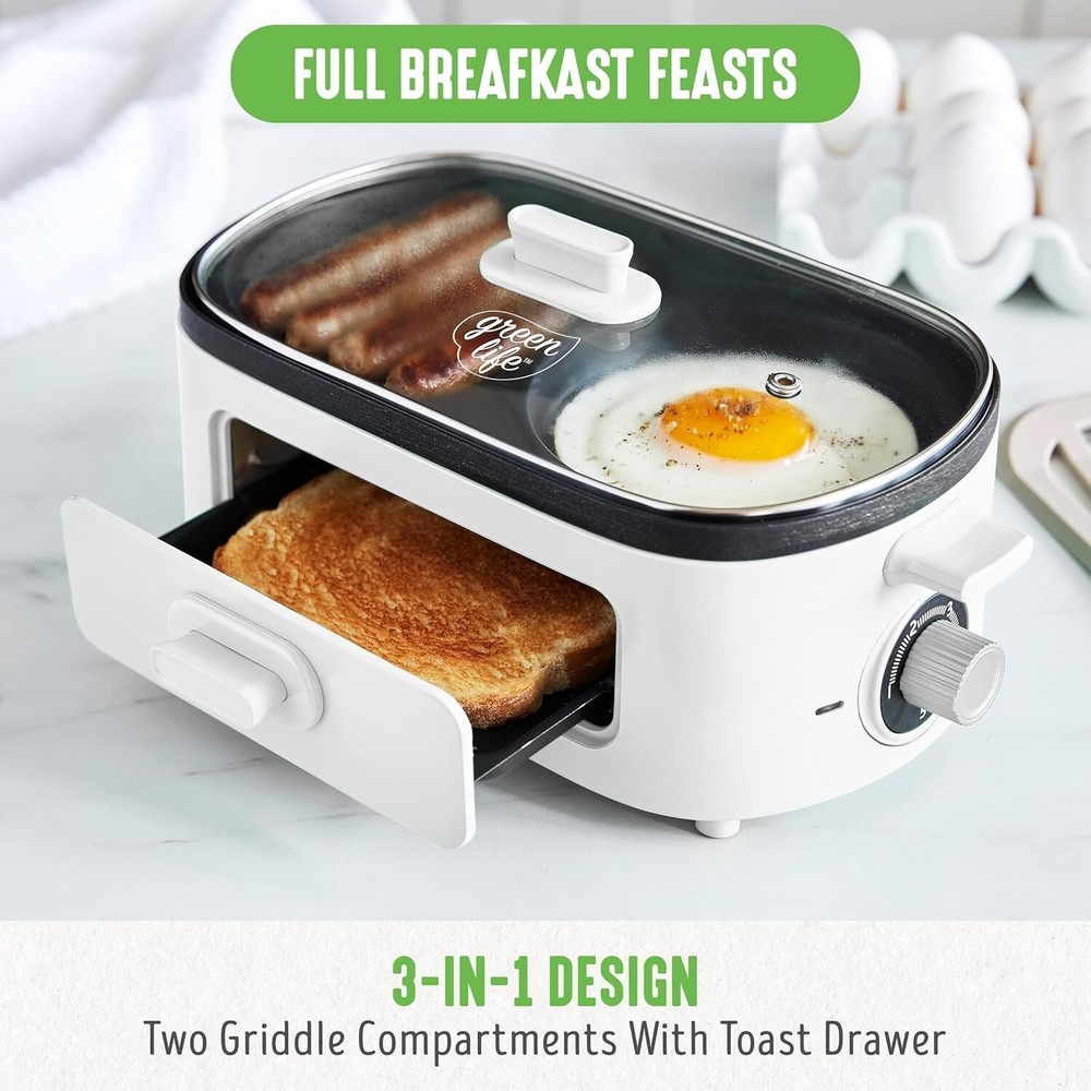 Breakfast Made Simple: 3-in-1 Maker with Griddles, Timer & Cool-Touch Handles