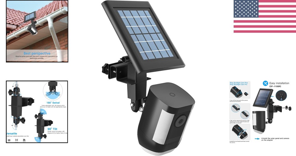 Universal 2-in-1 Gutter Mount for Ring Solar Panels and Cameras - Durable Black