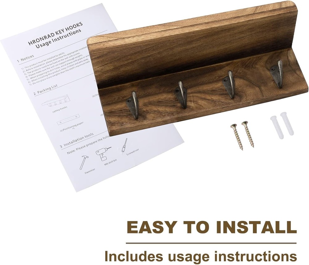 Rustic Wall Key Holder with 4 Hooks & Floating Shelf for Elegant Organization