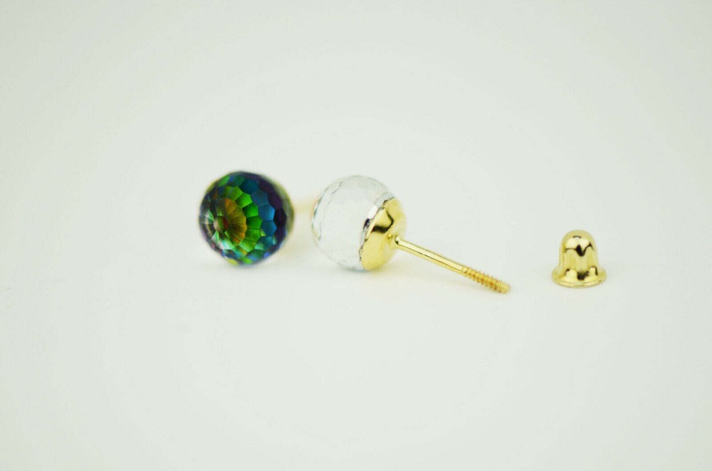 14k Yellow Gold Round Tornasol Stud Earrings