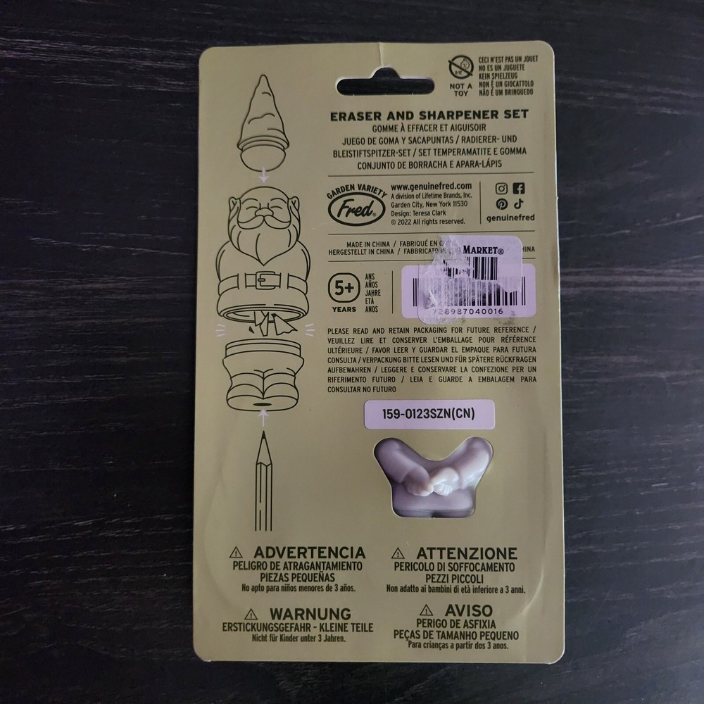 Fred Desk Gnome Eraser & Sharpener Set New