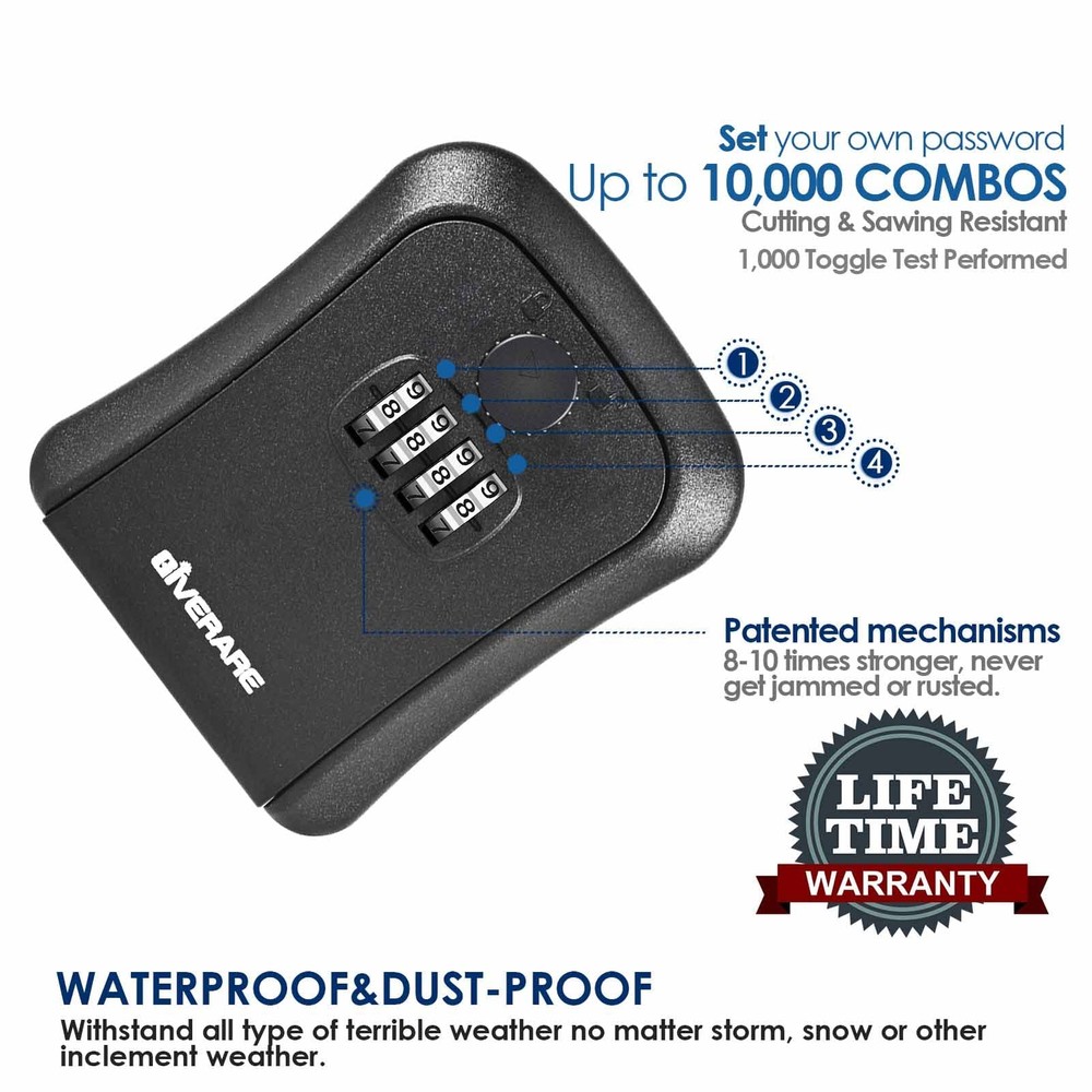 2 PACK Key Lock Box Wall Mount 4 Digits Combination Lockbox Outside Waterproo...