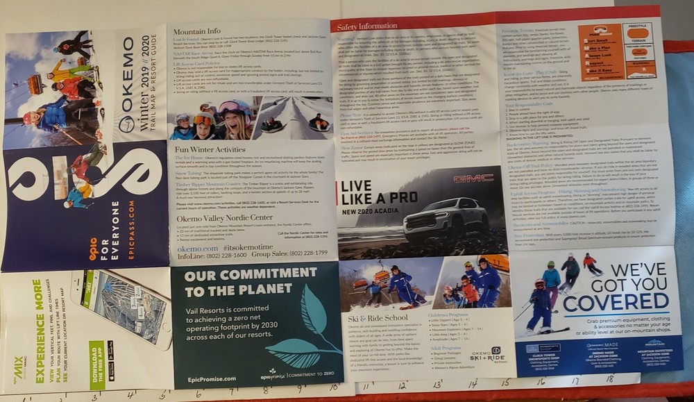 2019/20 OKEMO MOUNTAIN SKI AREA TRAIL MAP. MINT UNUSED
