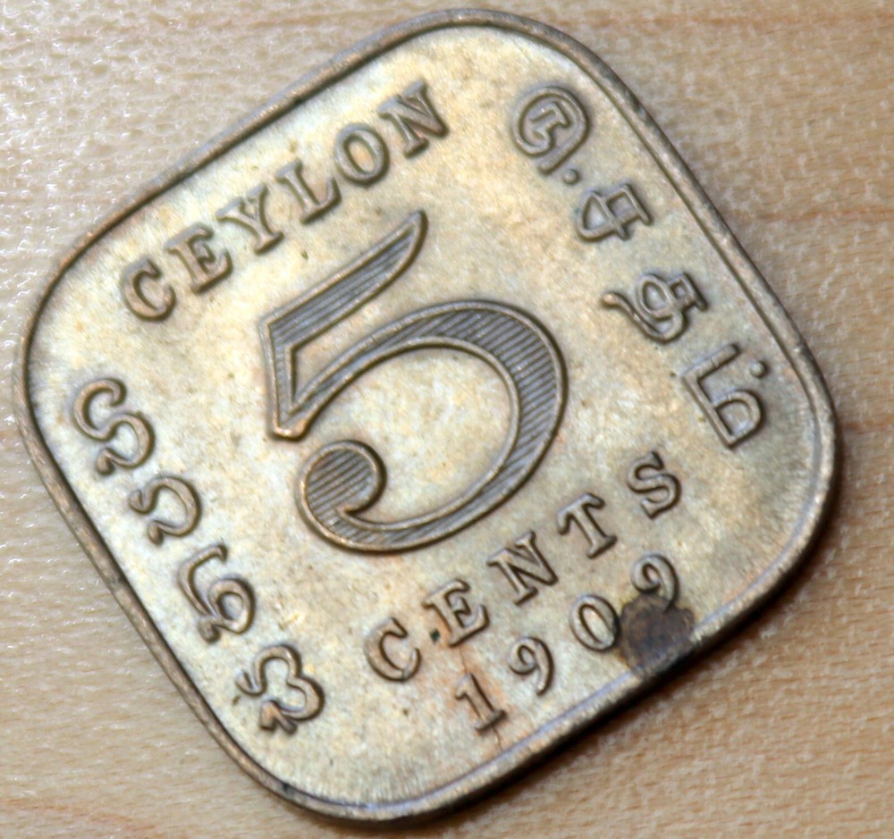 1909 Ceylon Sri Lanka 5 Cents