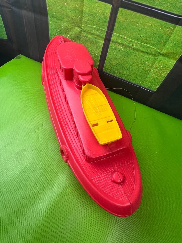 Marx Red Toy Tugboat Plastic Molded Pull Toy