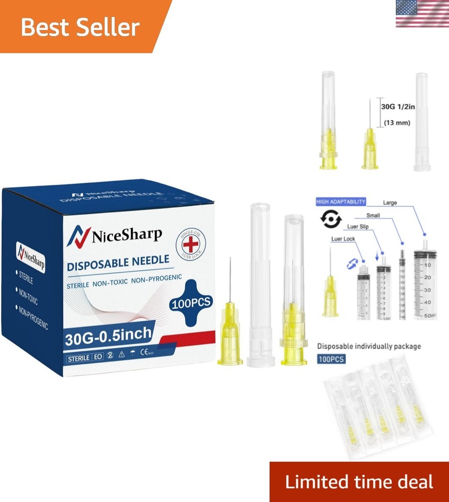 100PCS 30Ga 1/2 inch Needles Lab Accessories, Refilling Inks,Individually Pac...