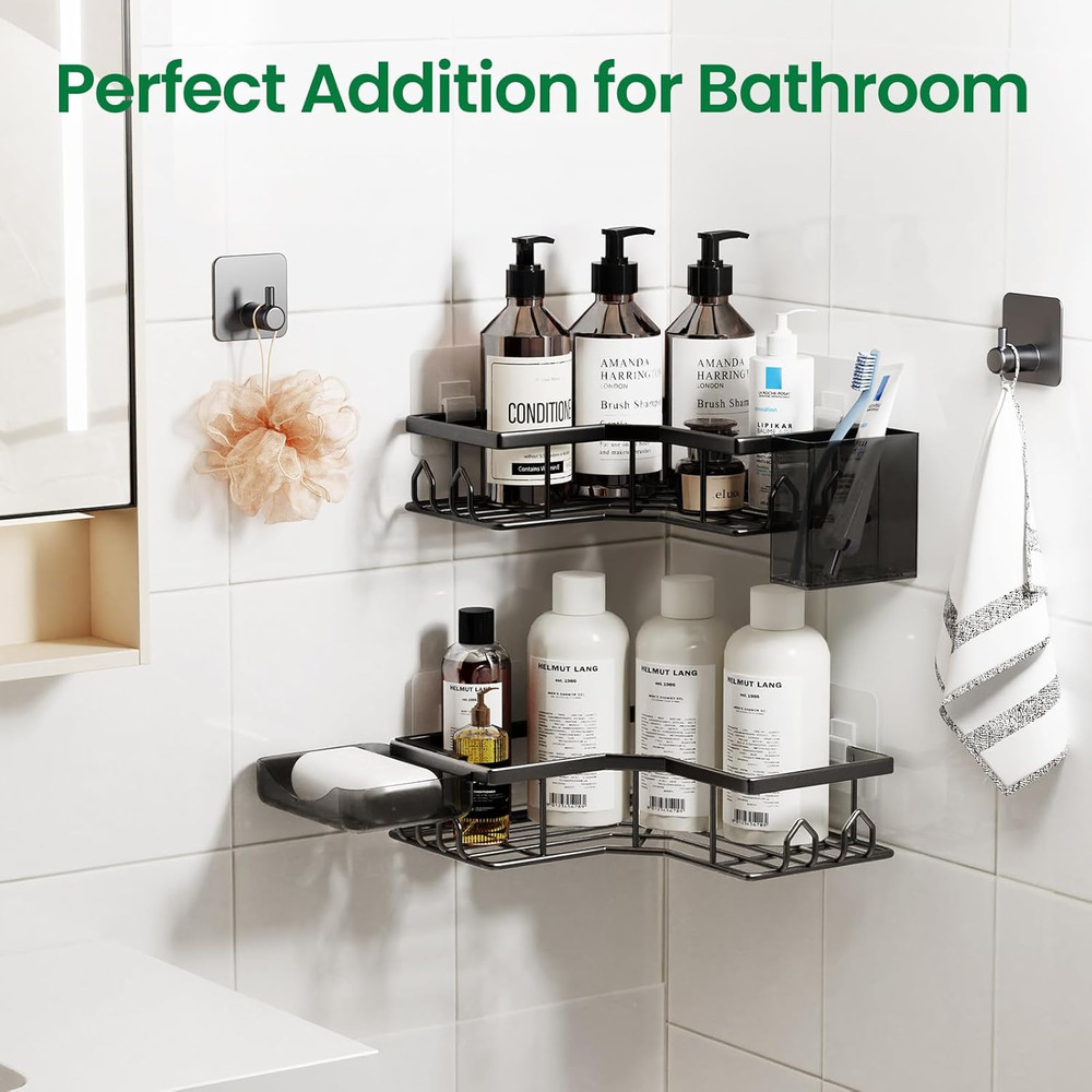 Adhesive Shower Caddy, 2 Pack Corner Bath Organizer, Rustproof Stainless Steel S