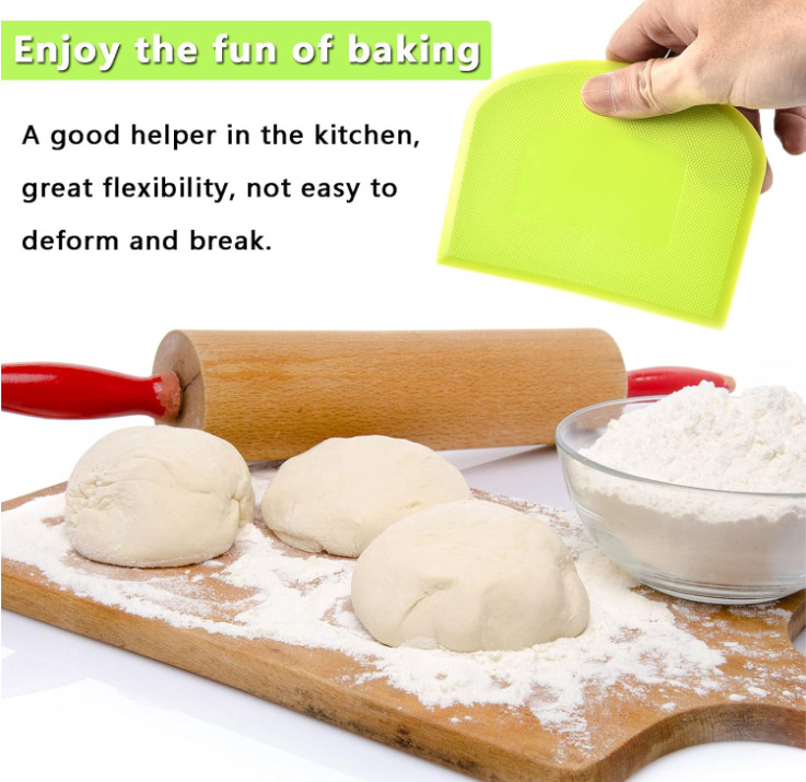 2 PCS Plastic Dough Scraper Bowl Scraper, Food-Grade Bench Scraper, White+ Green