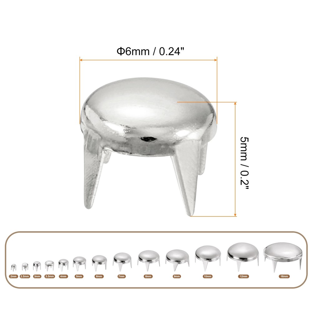 80Pcs Silver 6mm Round Dome Rivets for DIY Leather Craft