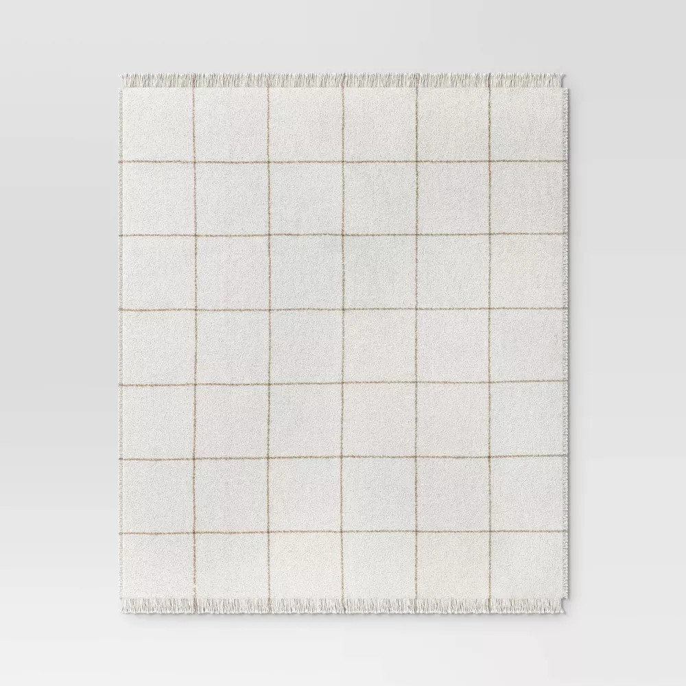 Windowpane Boucle Throw Blanket Cream/Neutral - Threshold