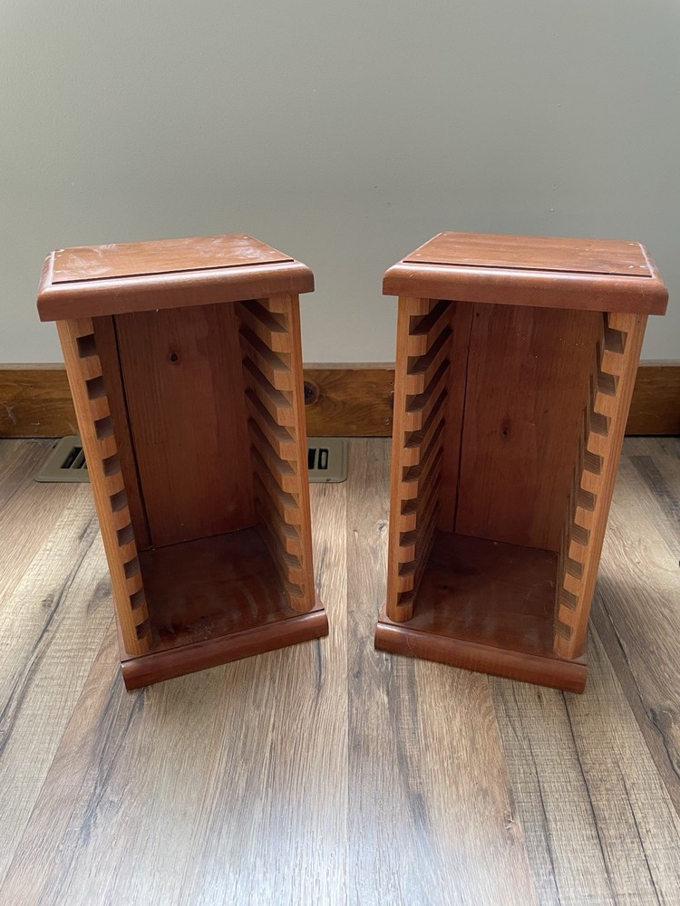 Vintage Wood CD Tower Storage Organizer Holder
