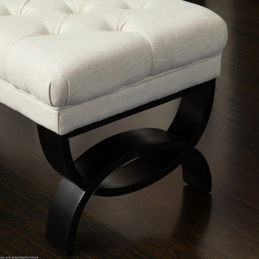 Colette Contemporary Button Tufted Light Beige Fabric Ottoman Bench