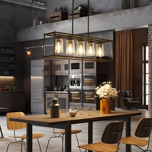 Black Dining Room Light Fixtures Modern Rectangular 5-Light MK404-5(35.4")