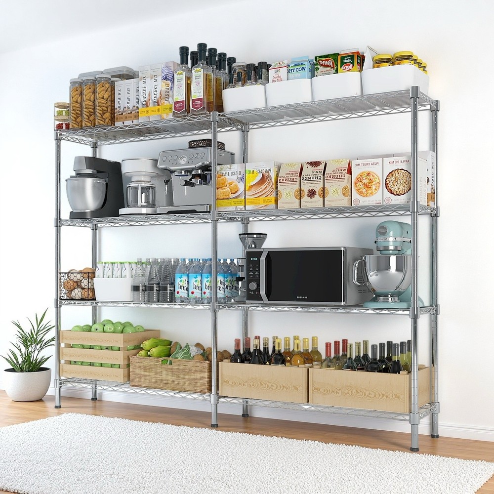 4-Tier Wire Shelving Unit 2-Column - Heavy Duty, Adjustable, Modular & Silver