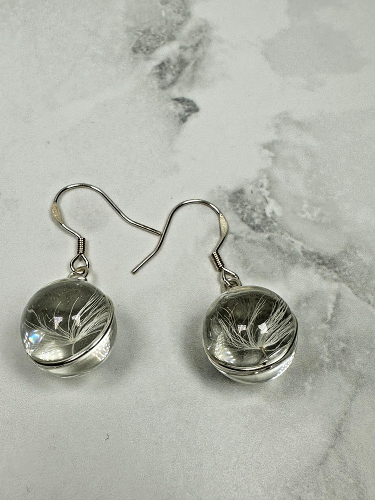 Sterling Silver Pappus Seed Dangle Round Earrings - 1" Long