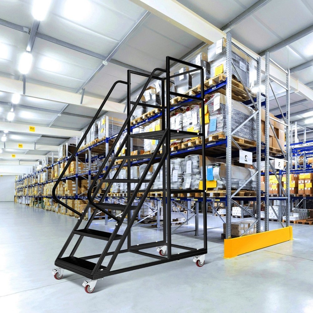 6Step Rolling Warehouse Step Ladder Rolling Stair &Wheel Movable Platform Ladder