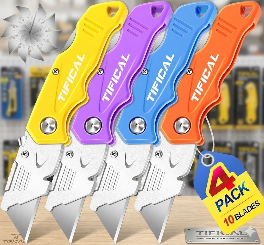 Folding Utility Knife Set, Quick Change Folding Box Cutter with Clip, Extra 10 S