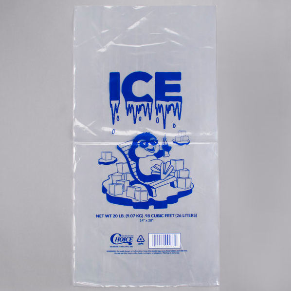 (1000-Case) 20 Lb. Clear Plastic Ice Bag Store Machine Commercial Printed Blue
