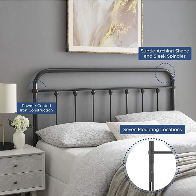 Modway MOD-6153-GRY Sage Full Metal Headboard, Gray