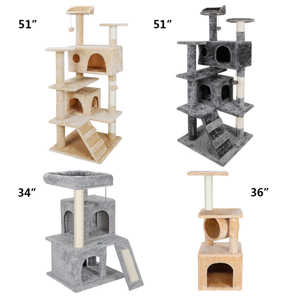 Multiple Sizes Large Cat Kitty Tree Scatch Tower Kitty Play House Plush Activity