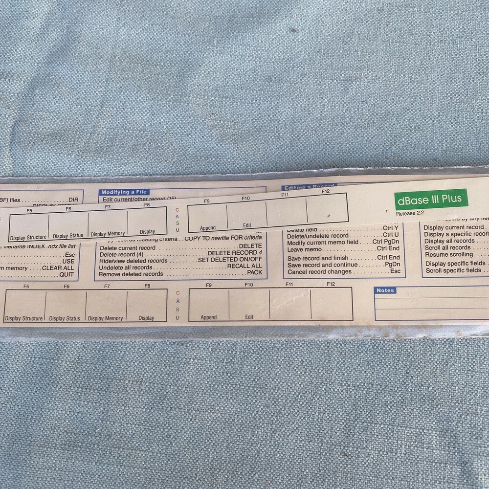 MicroRef Keyboard Template Kit dBase III Plus NEW Vintage PC Computer 18" Long