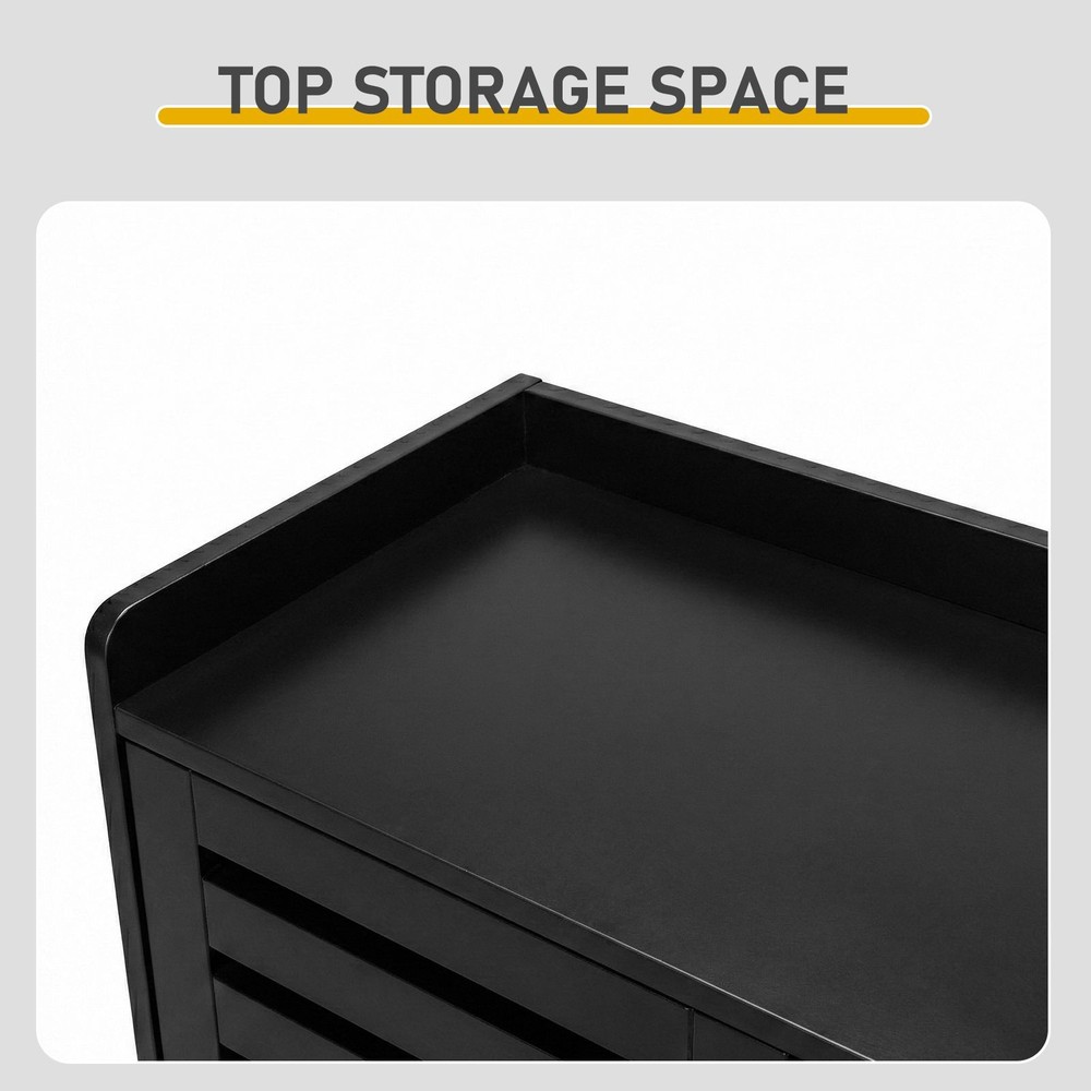 Shoe Cabinet w/ 2 Doors, 5 Open Compartments, Tabletop w/ Back Panel