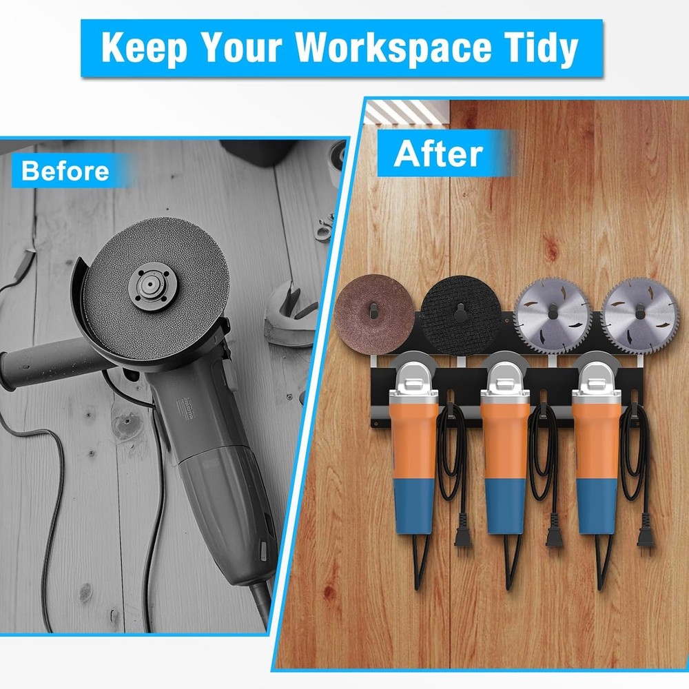 Angle Grinder Holder, Stand with Discs Hook Rack & Cord Black