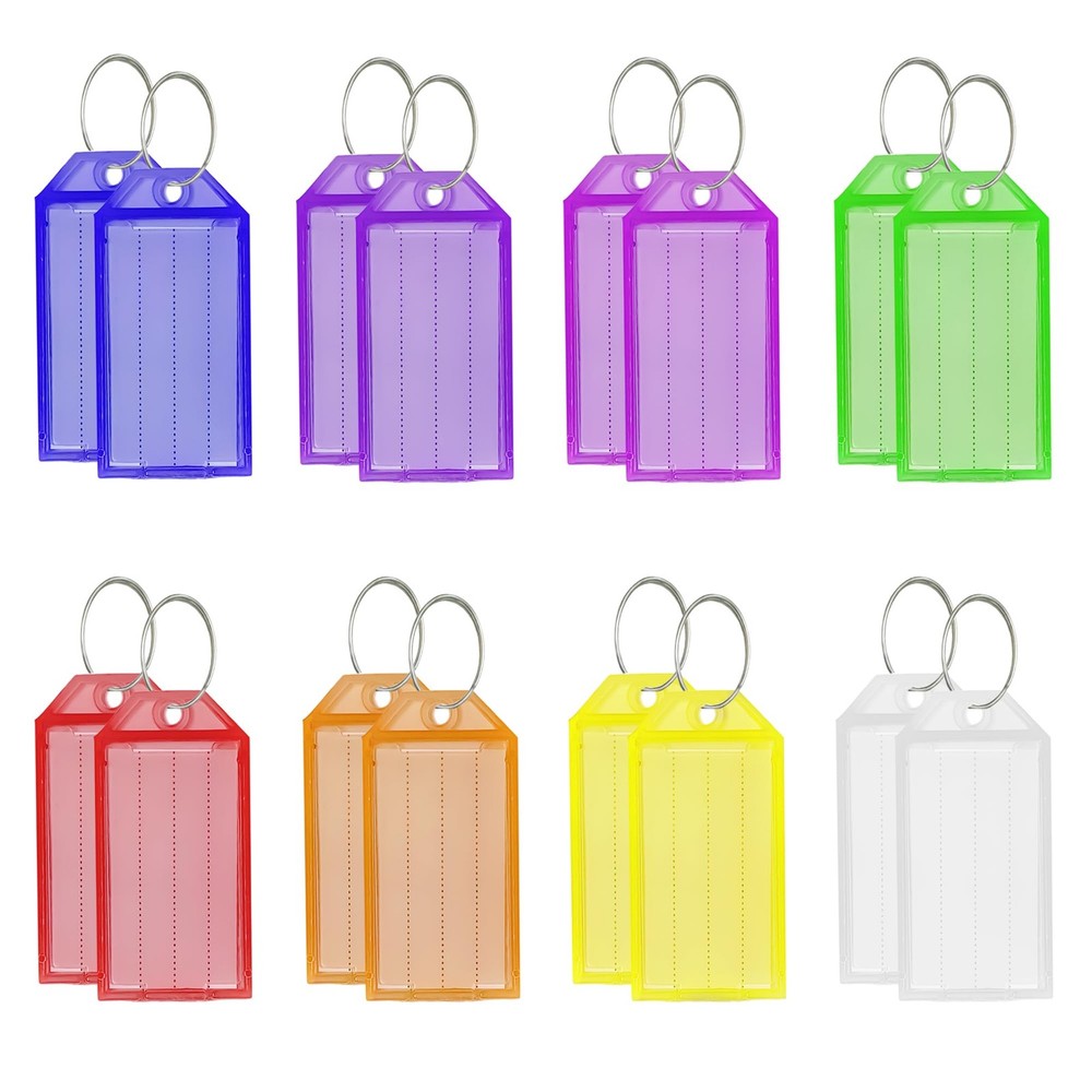 Key Tags with Labels, 16 Pack Plastic Key Tags with Ring and Label Window, 8 ...