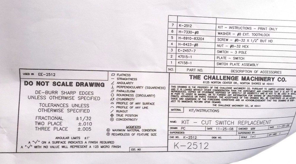 Challenge K-2512 Cut Switch Replacement Kit - Prepaid Shipping (K2512)