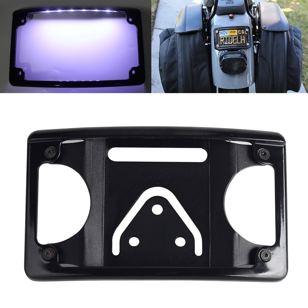 Curved Laydown License Plate Mounted & LED Light Plate Frame for Harley-Davidson