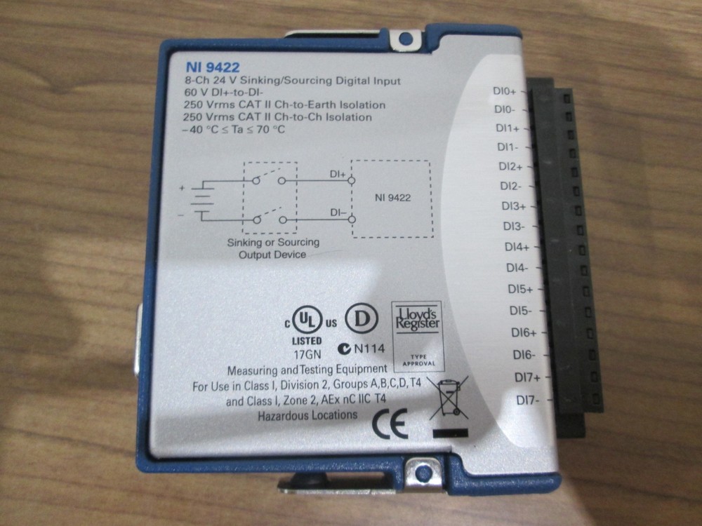 National Instruments, NI 9422, 8-Ch 24V Sinking/Sourcing Digital Input, Used