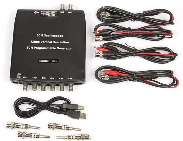 Hantek 8-Channel Digitizing PC-Based USB Oscilloscope 1008A Kit with Test Leads