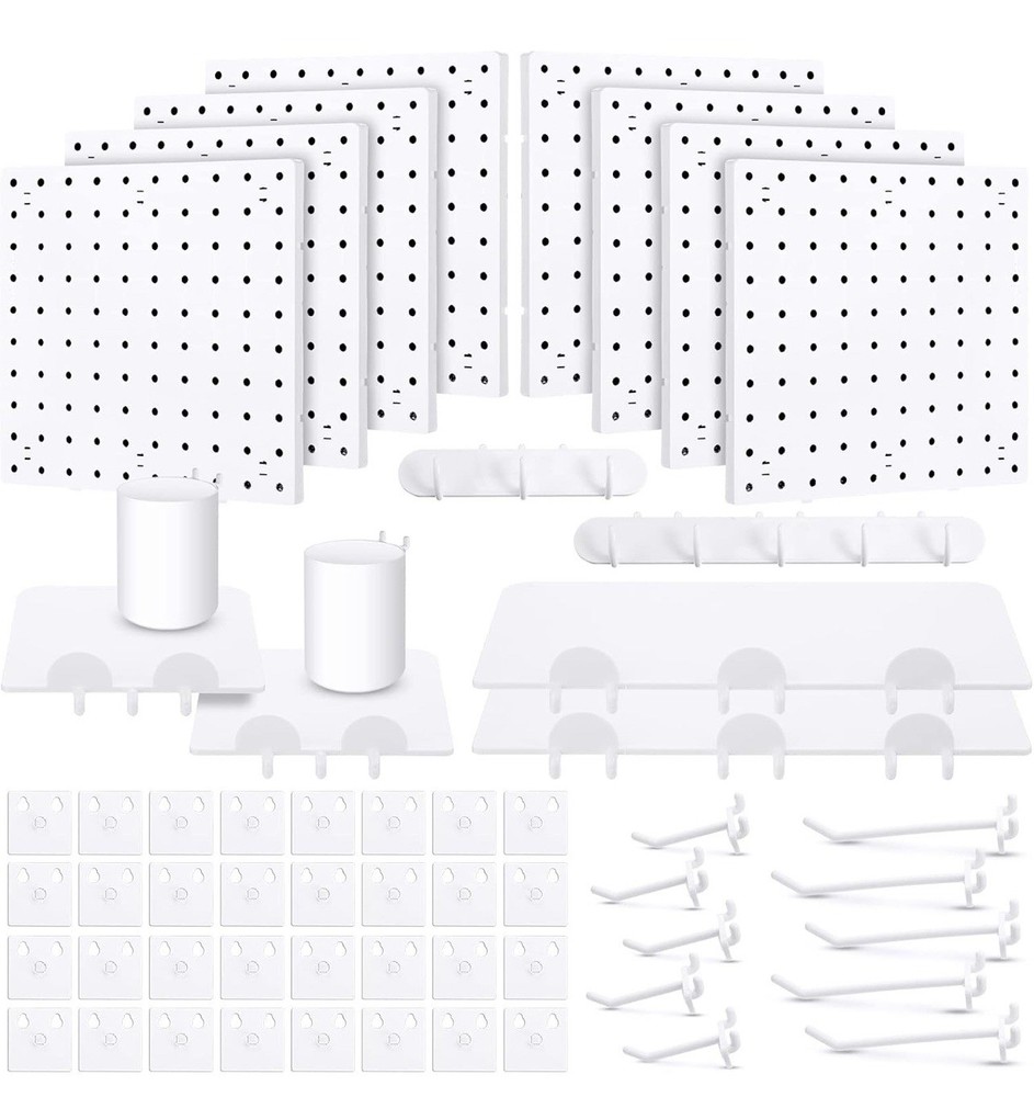 58 Pcs Pegboard Organizer Kits Plastic Pegboard Wall Panel Mount Display