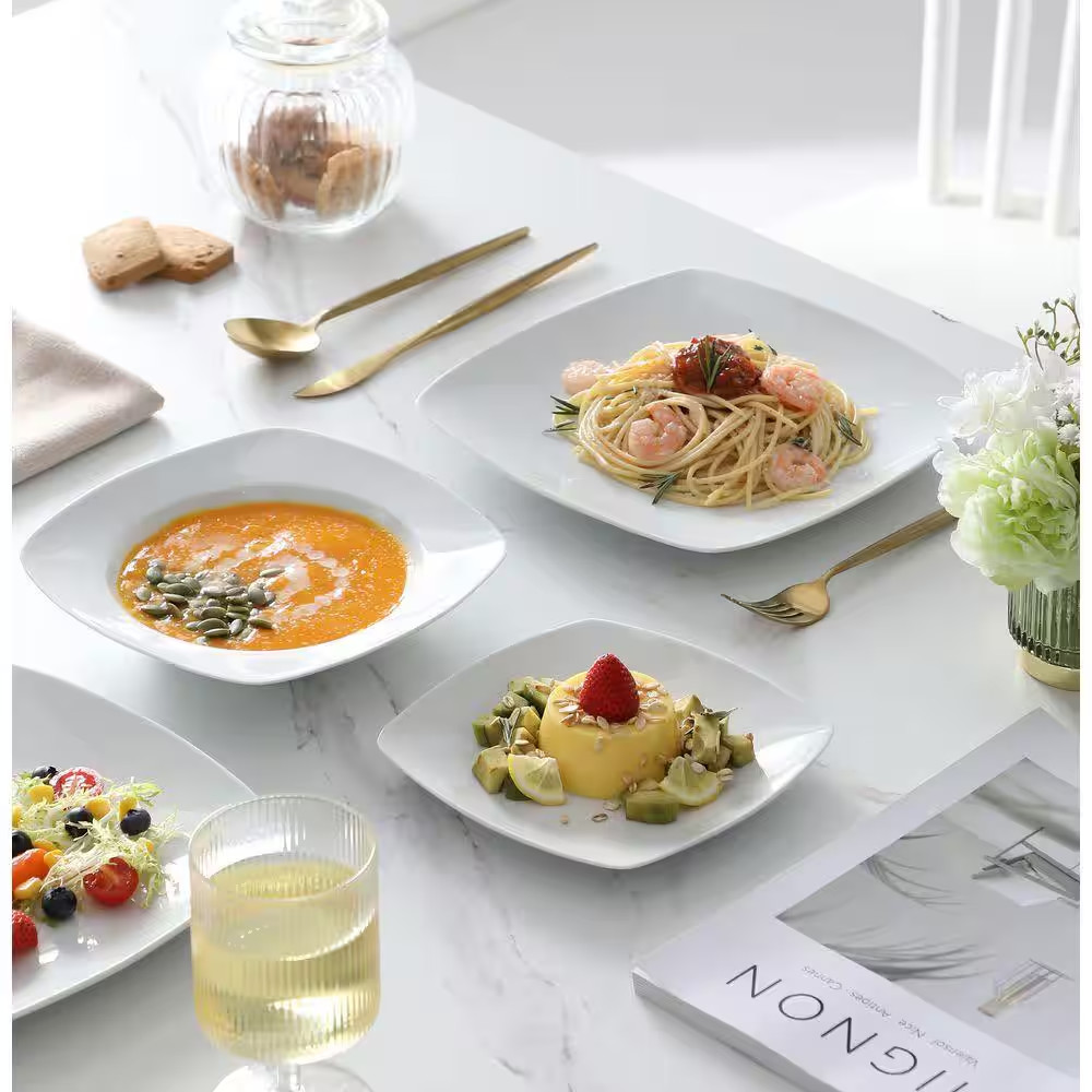 18-Piece Gray White Porcelain Dinnerware Set Service for 6 Plates Set Tableware