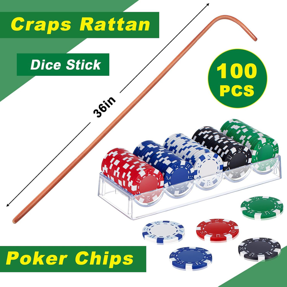 Craps Tabletop Game Set, Includes 35" X 70" Rubber Craps Tabletop Layout Mat, 36