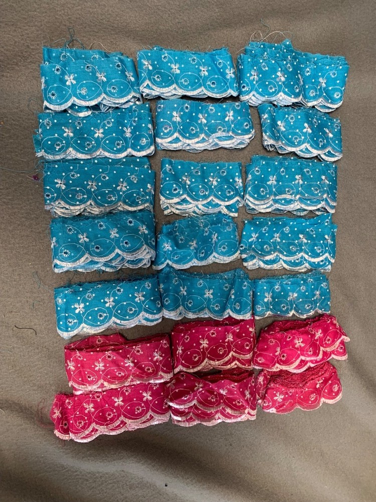 Blue & Pink Floral Eyelet Lace Trim Fabric Bundle
