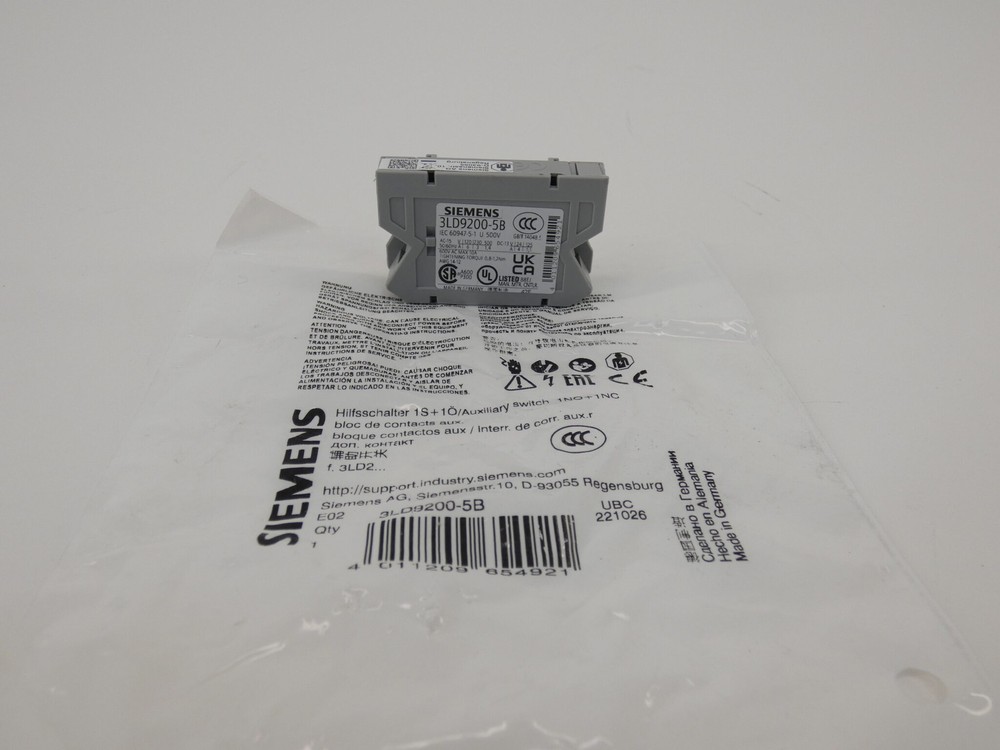Siemens 3LD9200-5B Auxiliary Switch 600V 10A - NEW Surplus!