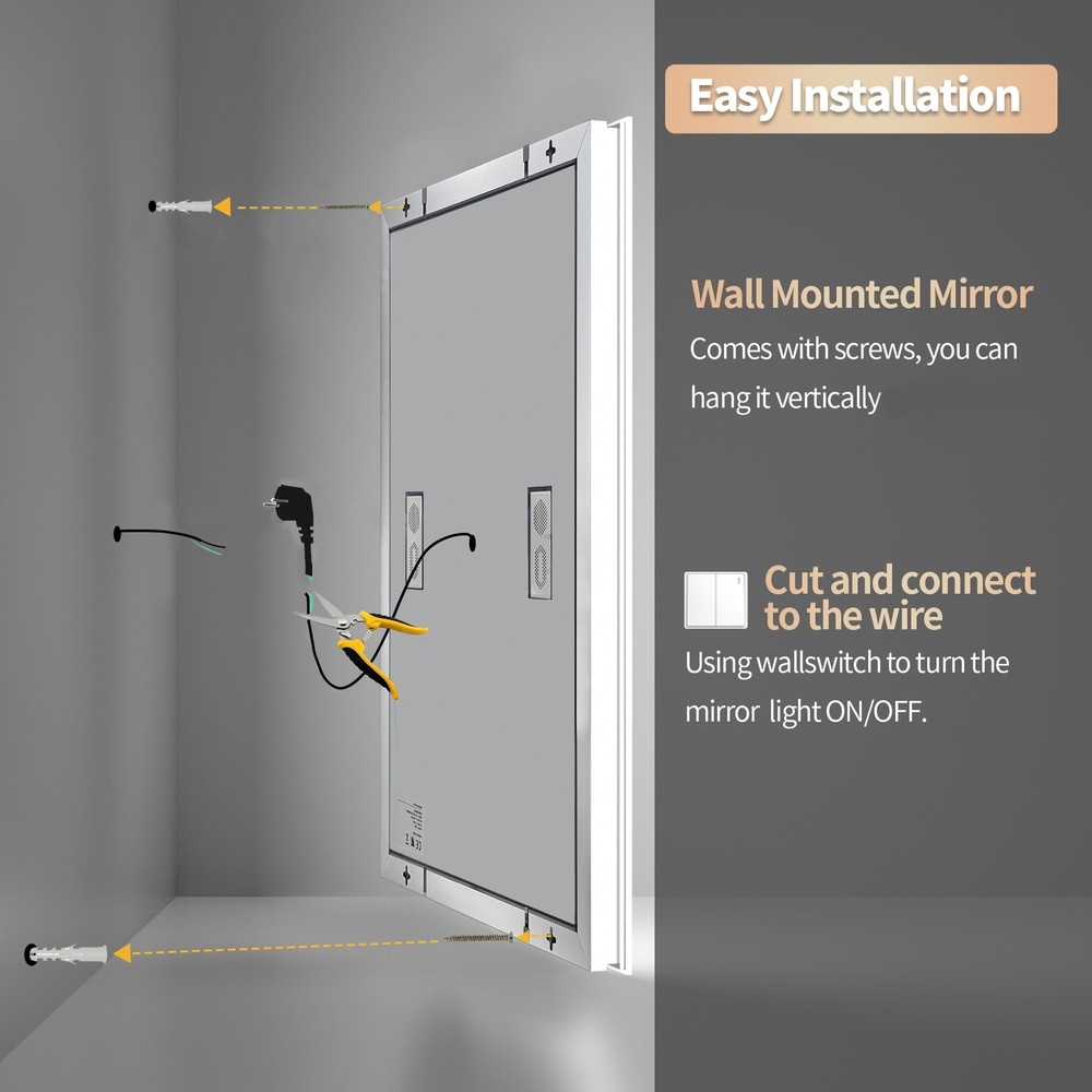 WISFOR Smart LED Lighted Bathroom Mirror with Bluetooth Speaker, Digital Display