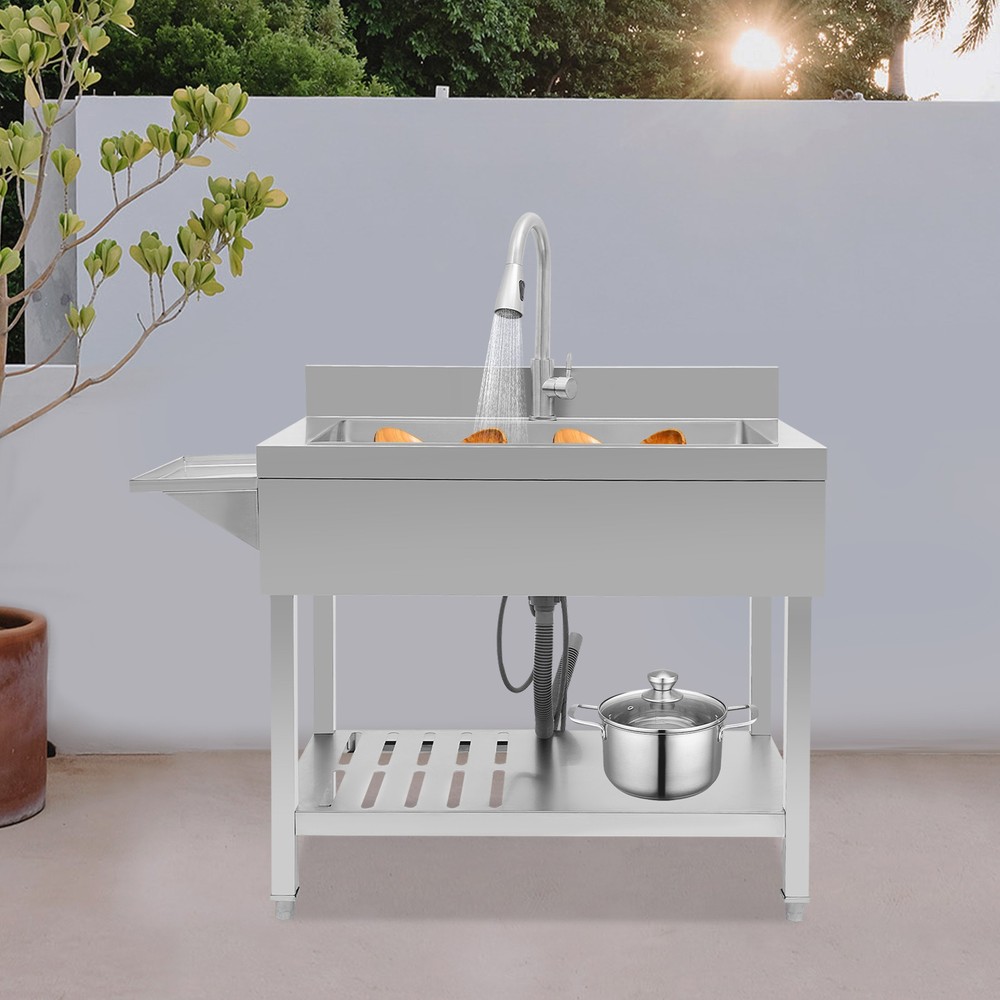 Single Bowl Kitchen Sink, Stainless Steel Sink,Kitchen Sink with Pull-Out Faucet
