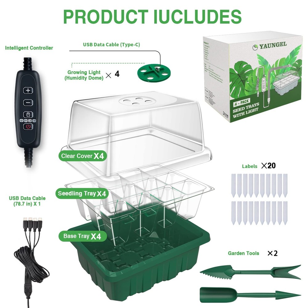 Seed Starter Tray with Grow Light, 4 Pack Seed Starter Kit with Timing Contro...