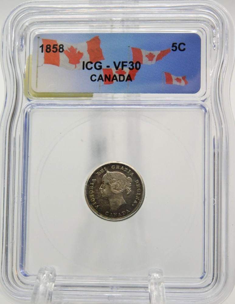 1858 CANADA FIVE CENT ICG VF30  (BT1210)