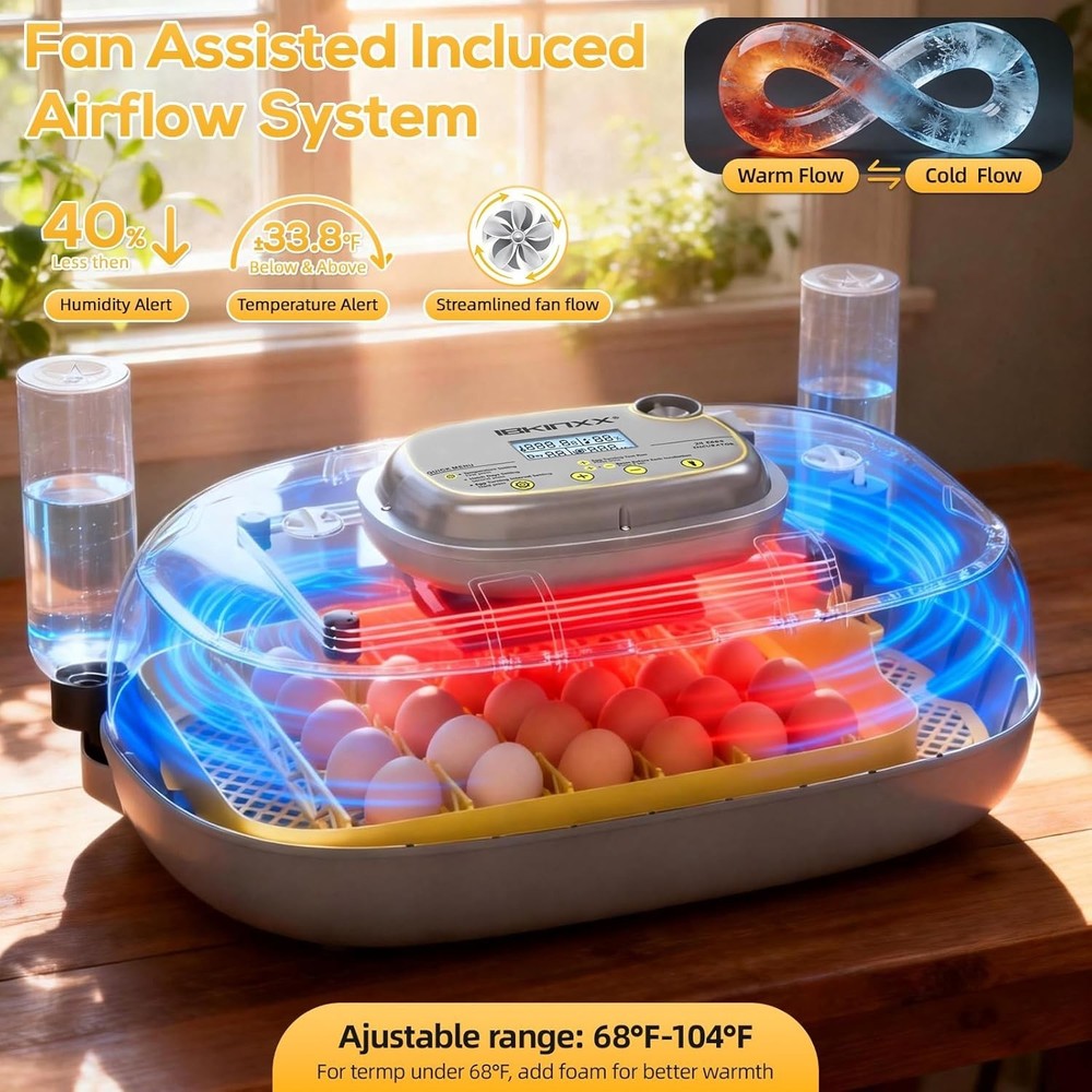 Automatic Egg Incubator - 24 Egg Capacity with Smart Temp Control & 360° View