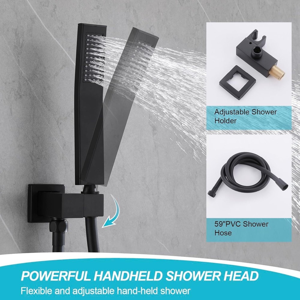 Shower Faucet System Set 12" Rainfall Head Combo With Mixer Valve Ceiling Mount