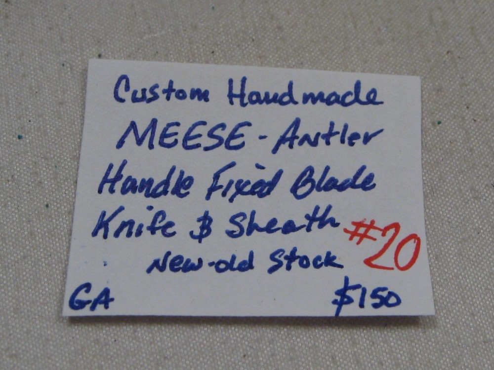 Custom Handmade MEESE Antler Handle Fixed Blade Knife & Sheath. #20