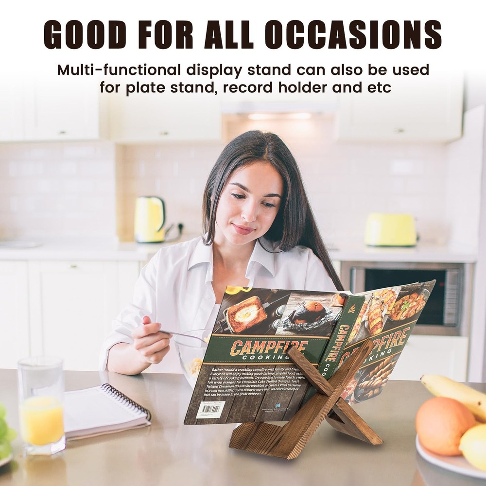 Cookbook Stand Holder Display Wooden: Rustic Wood Design - Adjustable Multifunct