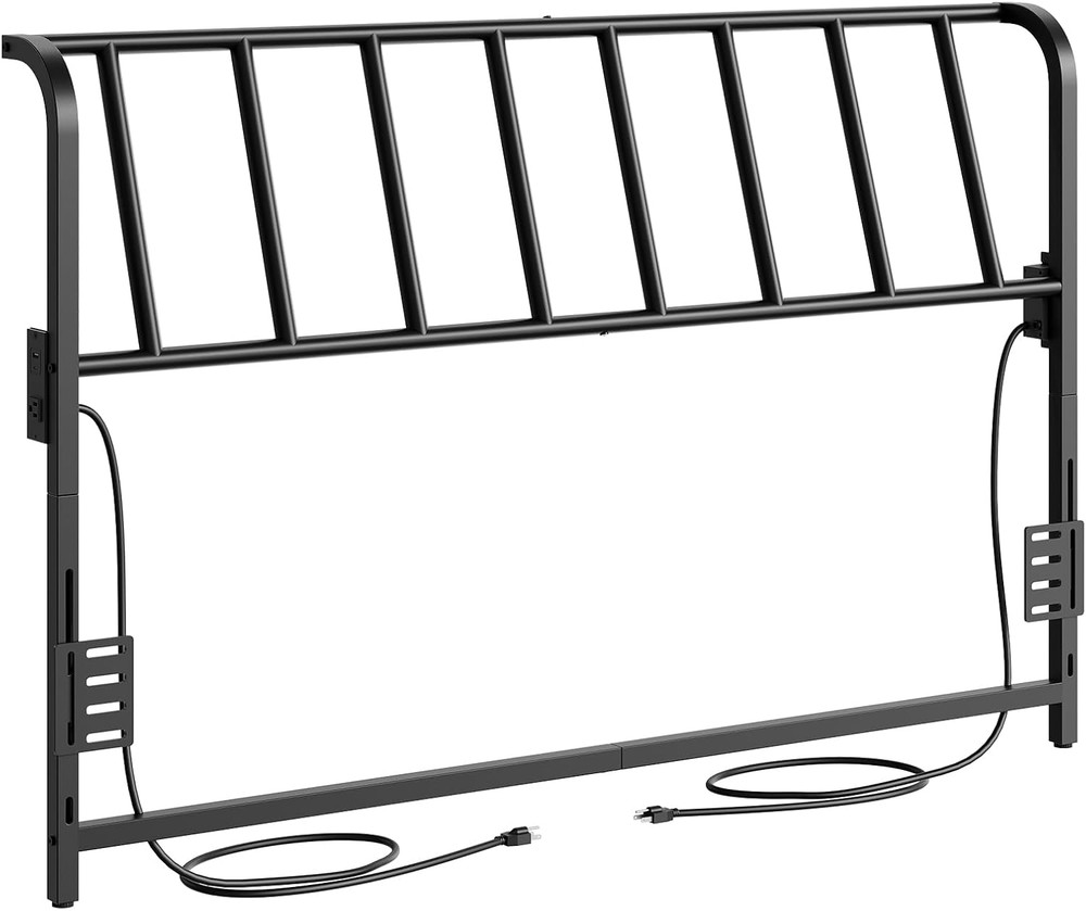 Queen Size Headboard Only, Metal Headboard with 2 Power Strips, 95 Degrees Recli