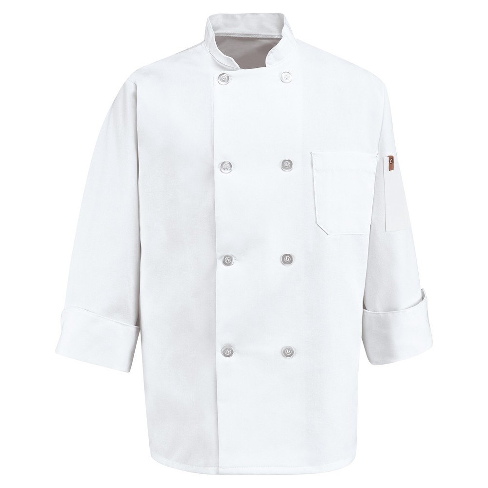 Red Kap Eight Pearl Button Chef Coat with Thermometer Pocket