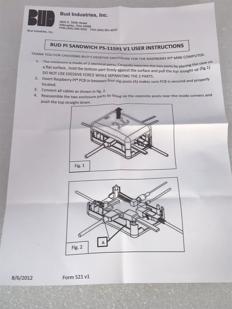 Retro - Way Cool! - Raspberry Pi Model V1 Plastic Enclosure Box Bud Industries